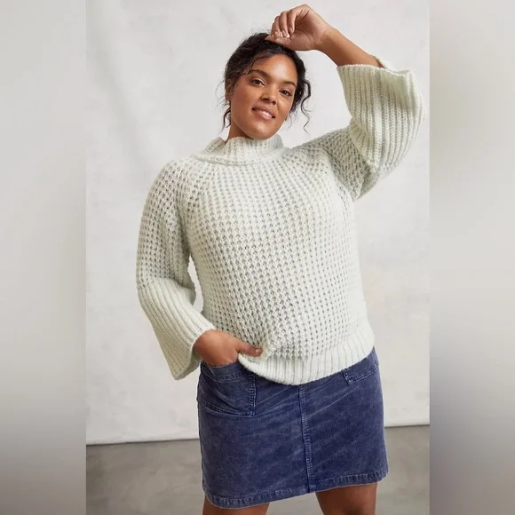 NWT Anthropologie Maeve Dionne Bell-Sleeved Sweater Plus Size 1X Mint Green - Picture 8 of 12